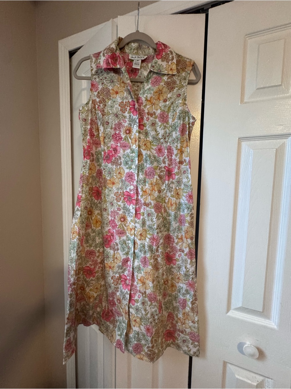 Vintage Gayle Burbank Floral Eyelet Midi Dress Cotton Button Cottagecore 6P